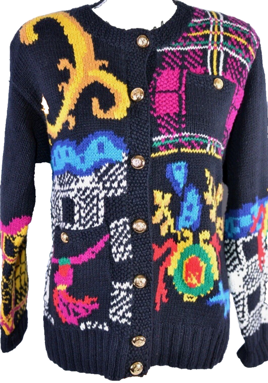 VINTAGE Susan Bristol Sweater Womens Medium Hand Knit 90s Wacky Granny Artsy